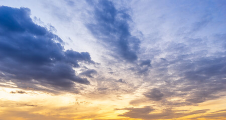 View of the sky at twilight and sunrise with clouds