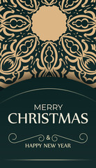 Dark green Happy New Year brochure with luxury yellow ornament