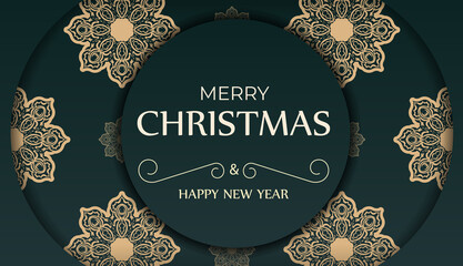 Dark green happy new year brochure with vintage yellow pattern