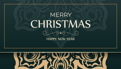 Dark green merry christmas flyer with luxury yellow ornament