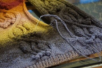 Knitting colorful wool yarn