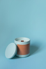 soy candle with a wooden fan with the smell of sage