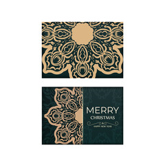 Holiday card Merry christmas in dark green color with winter yellow ornament