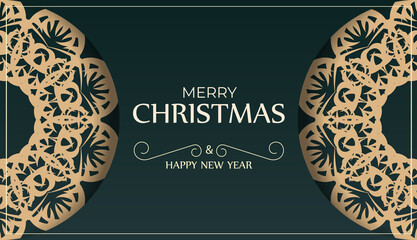 Festive Brochure Happy New Year in dark green color with winter yellow pattern