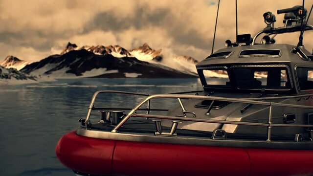 resque boat in cold northern sea