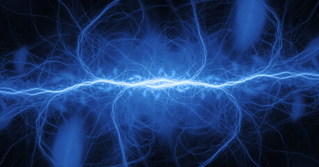 Fototapeta premium Blue lightning background, plasma and energy abstract