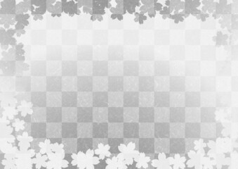 桜模様のある銀色の市松模様の背景