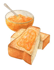 マーマーレードトースト　水彩色鉛筆イラスト