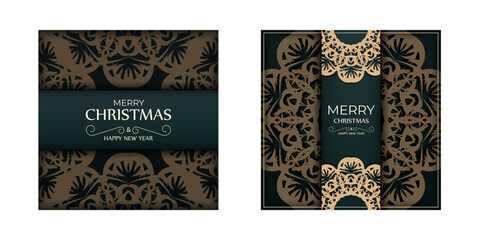 Fototapeta premium Postcard template Merry christmas in dark green color with luxurious yellow ornament