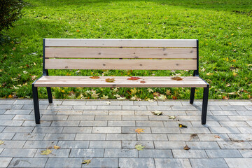 Empty bench in the park at autumn.