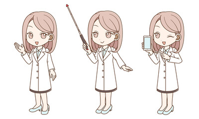 白衣を着た女性のポーズセット