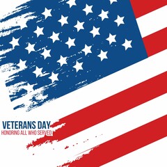Illustration Vector Graphic of American veterans day background with America's National Flag and text veterans day honoring all who served perfect for presentation and card