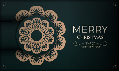 Dark green Happy New Year Brochure template with luxury yellow pattern