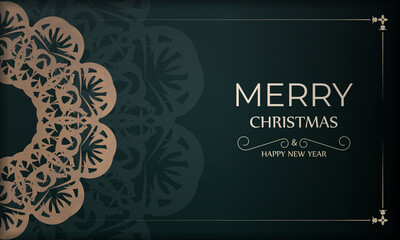 Dark Green Happy New Year Brochure Template with Vintage Yellow Ornament