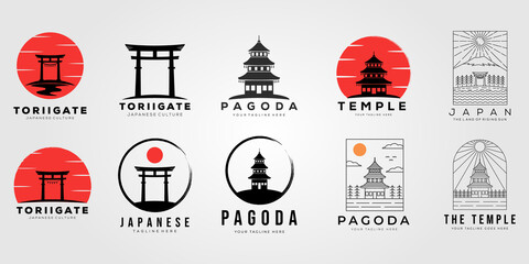 set of torii gate or collection of japan temple logo vector illustration design - obrazy, fototapety, plakaty