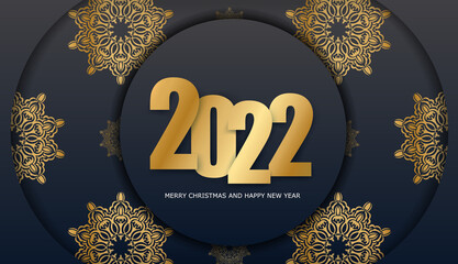 2022 Merry Christmas Black Greeting Card with Vintage Gold Ornament