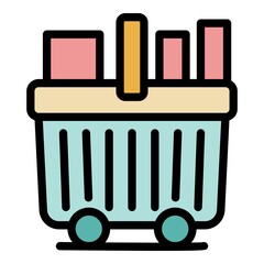 Full shopping cart icon. Outline full shopping cart vector icon color flat isolated