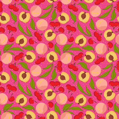 Fruit mix seamless vector pattern - pink background design