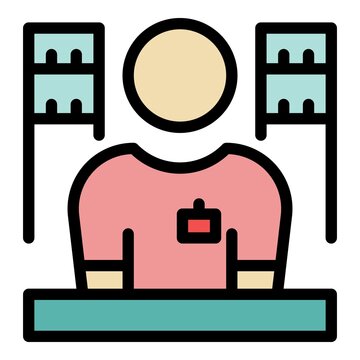 recommend clip art: Store salesman icon. Outline store salesman vector icon color flat isolated
