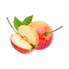 Fresh apple with leaves isolated on white background
