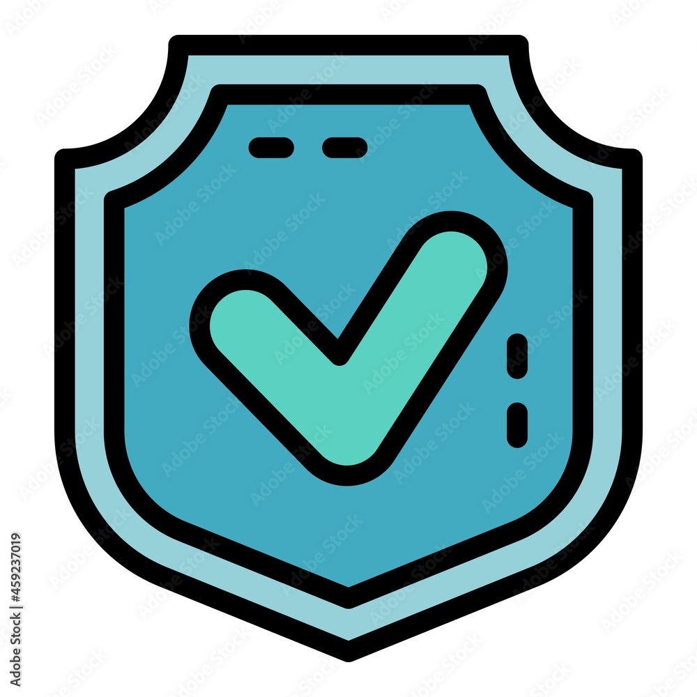 Poster shield done icon. outline shield done vector icon color flat isolated
