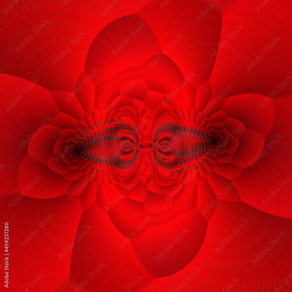 Poster symmetric cyclone style design in vivid red to black coloured gradient in unique glowing style patte