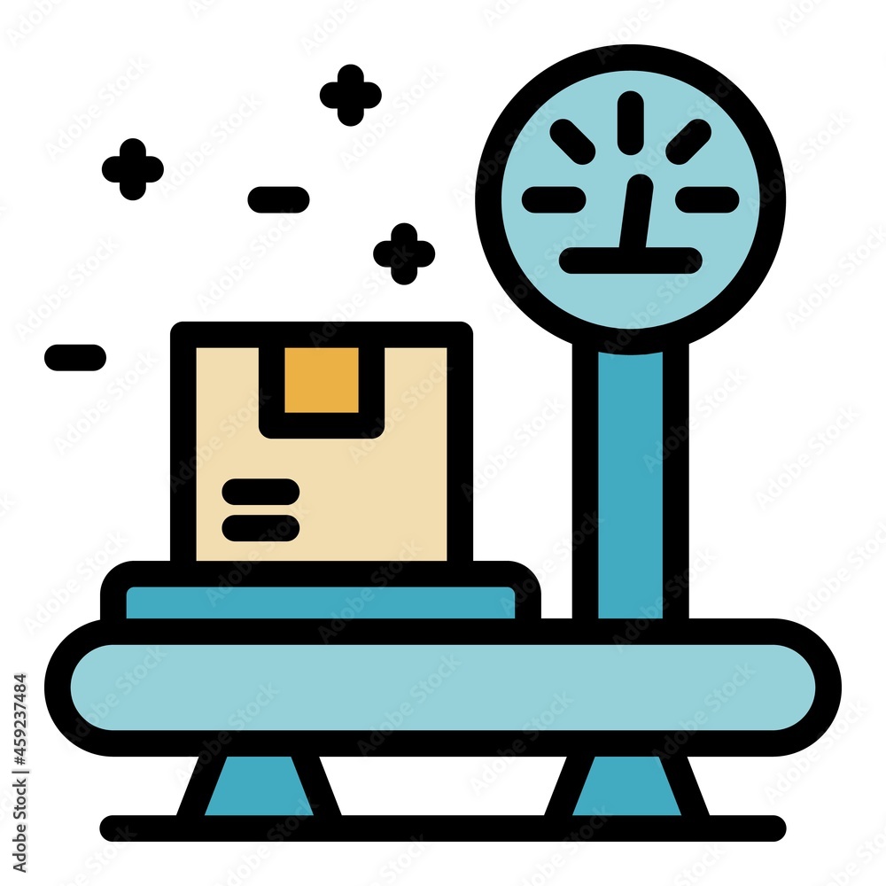 Poster box on scale icon. outline box on scale vector icon color flat isolated