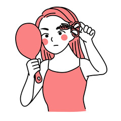 眉カットするキャミソールの女性（２色）