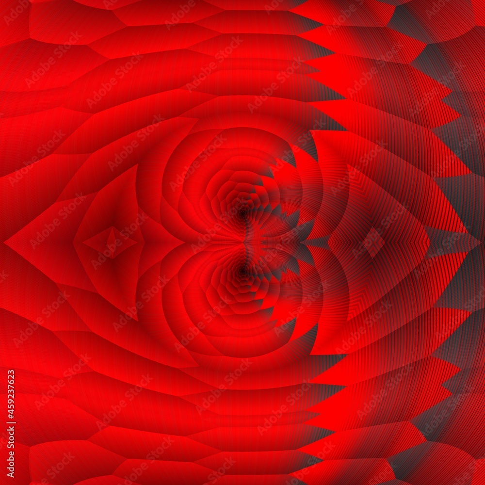 Poster repeating design in vivid red to black coloured gradient in unique glowing style patterns