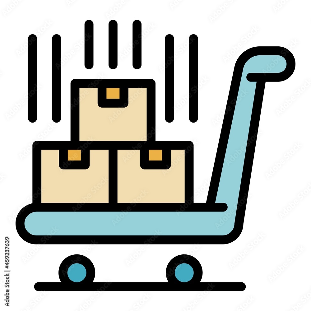 Aufkleber trolley with boxes icon. outline trolley with boxes vector icon color flat isolated
