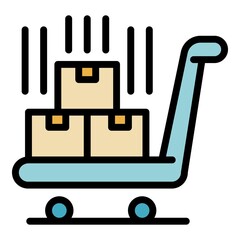 Trolley with boxes icon. Outline trolley with boxes vector icon color flat isolated