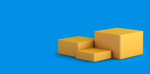 Yellow duotone podium on blue background. 3d illustration.