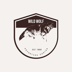 Wolf and Moon retro vintage logo design vector template