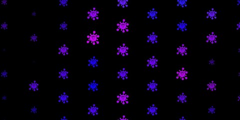 Fototapeta na wymiar Dark purple, pink vector background with covid-19 symbols.