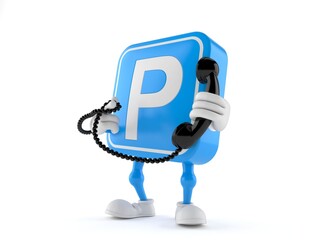 Fototapeta premium Parking symbol character holding a telephone handset