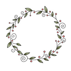 Doodle ivy with berry wreath flower for decoration on Christmas holiday festival.