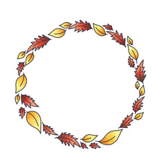Doodle fall leaves wreath illustration for decoration on Autumn season and Thanksgiving festival.