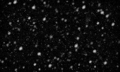 Falling Snowflakes against Black Night Sky