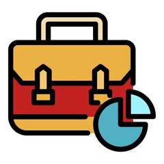 Suitcase and chart icon. Outline suitcase and chart vector icon color flat isolated