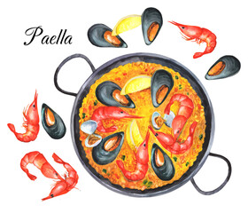 Seafood paella watercolor illustration 2