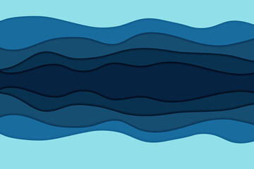 Paper cut river and fish.Top view of the water stream, shore and green bushes and forest.