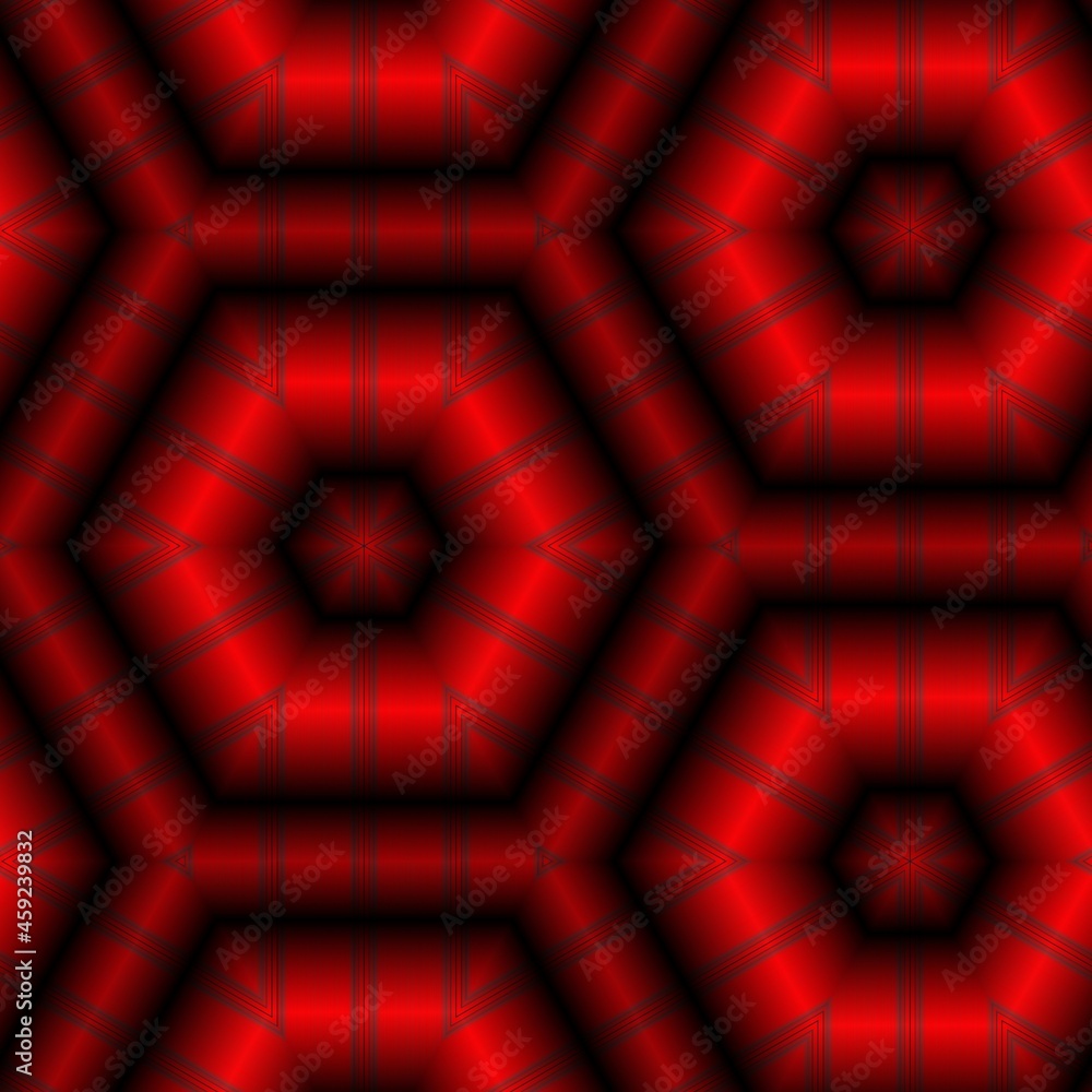 Poster repeating glowing edge glass hexagonal mosaic tiles design in vivid red to black coloured gradient