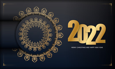 Postcard template 2022 Merry christmas black with vintage gold ornament