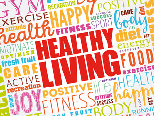 Healthy Living word cloud collage, health concept background