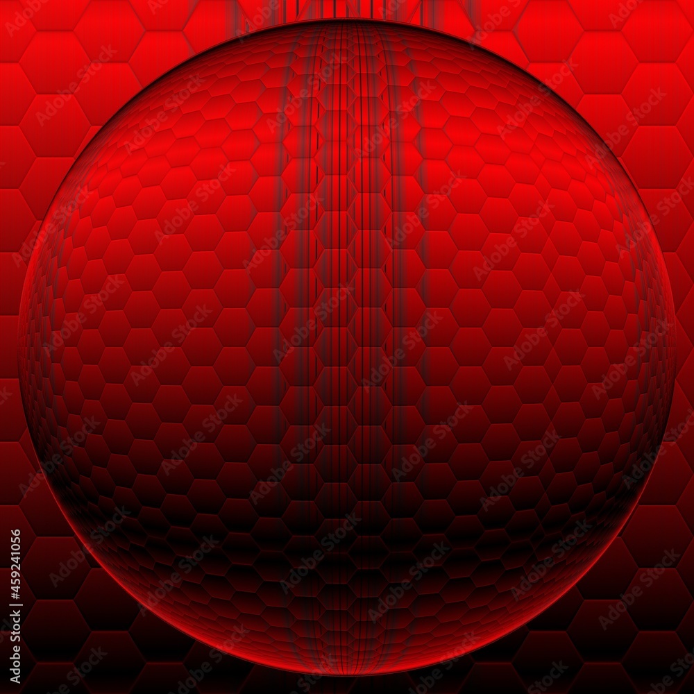 Poster repeating design in vivid red to black coloured gradient in unique glowing style patterns spherical 