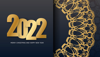 Brochure template 2022 happy new year black color with winter gold pattern
