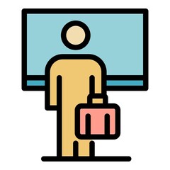 Man tourism manager icon. Outline man tourism manager vector icon color flat isolated