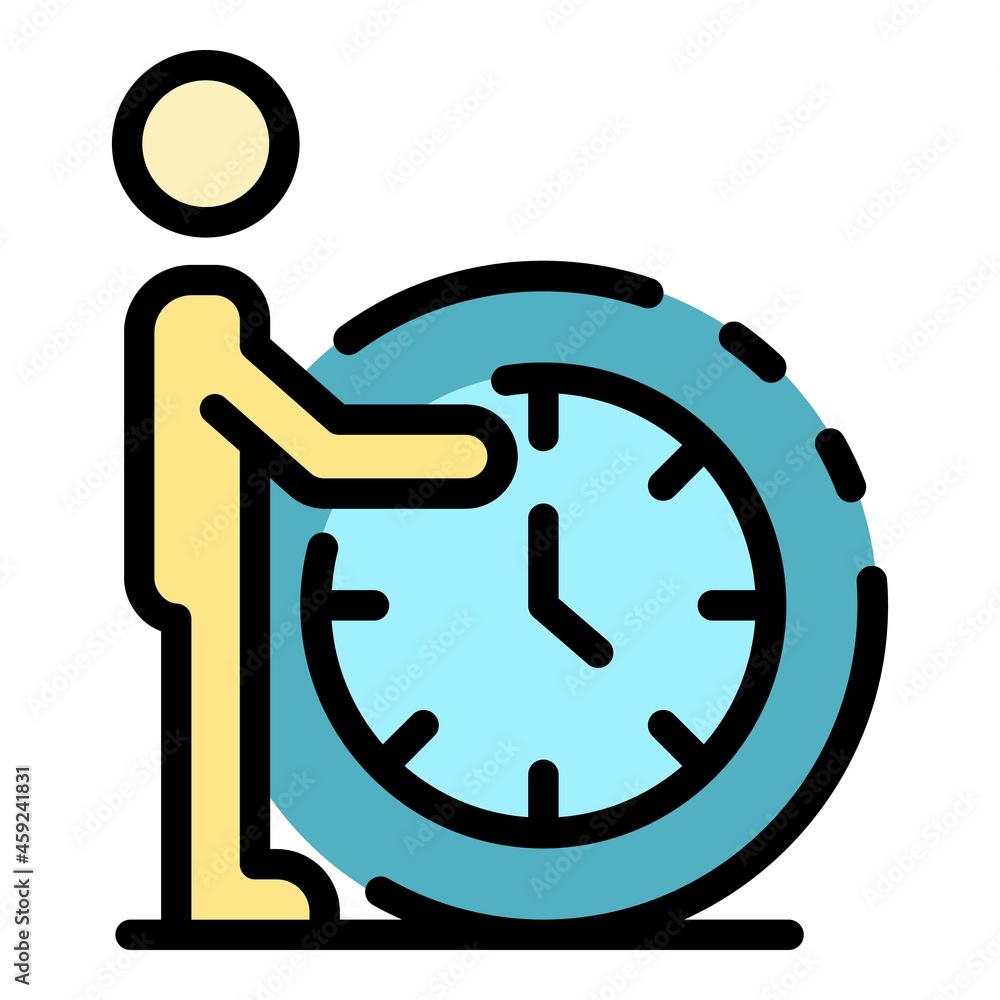 Poster time and man icon. outline time and man vector icon color flat isolated
