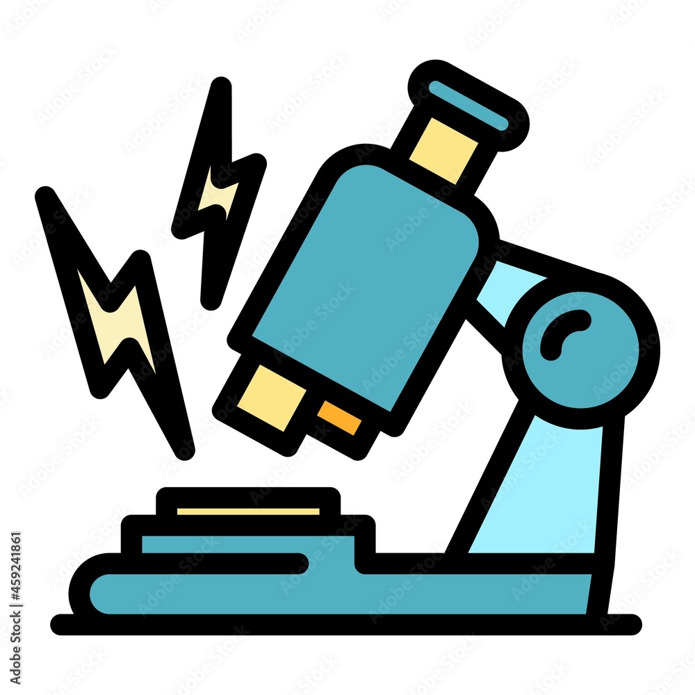 Poster virus and microscope icon. outline virus and microscope vector icon color flat isolated