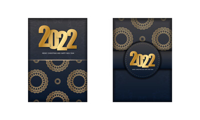 Black color happy new year flyer template 2022 with winter gold pattern